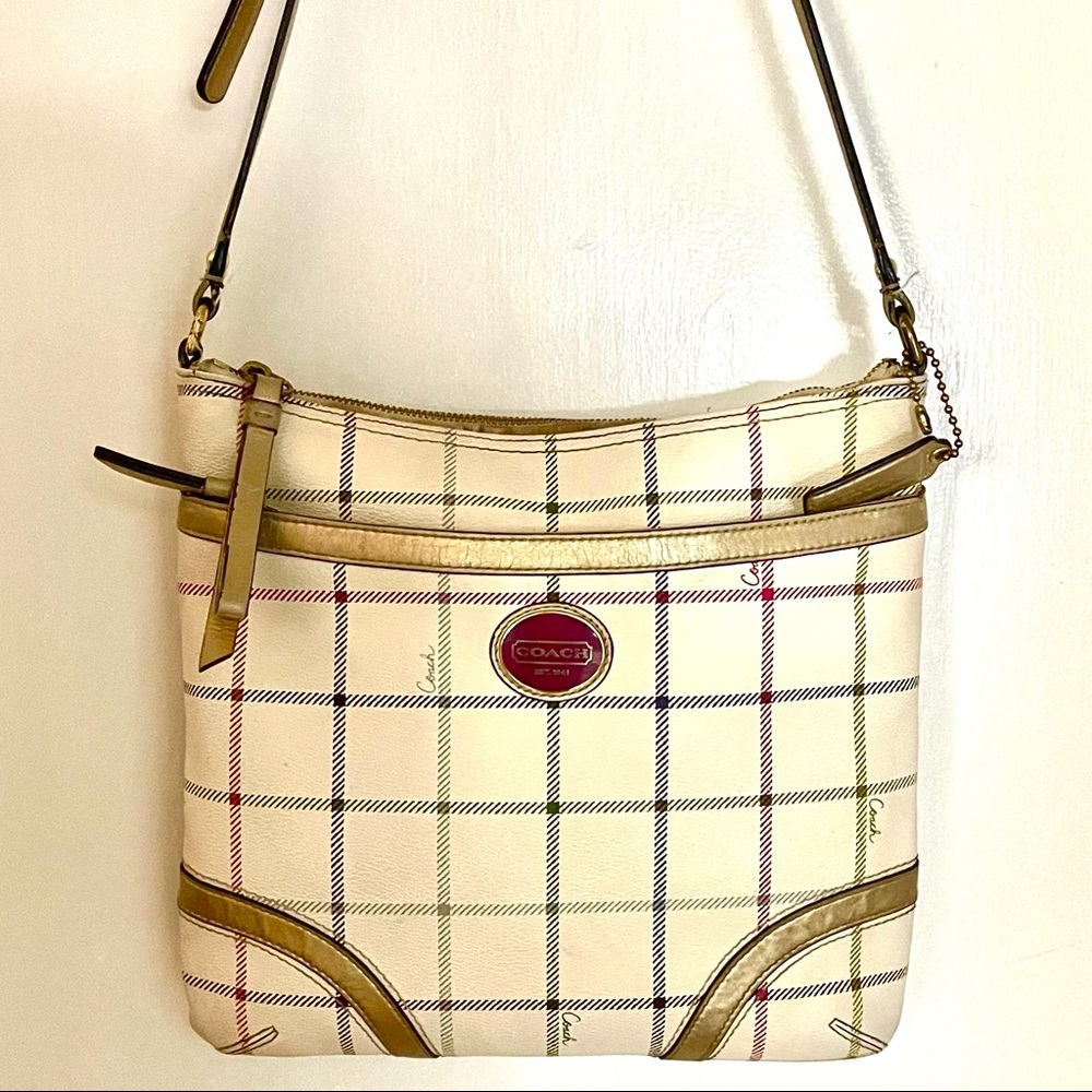 Coach White Plaid Tattersall Heritage Purse